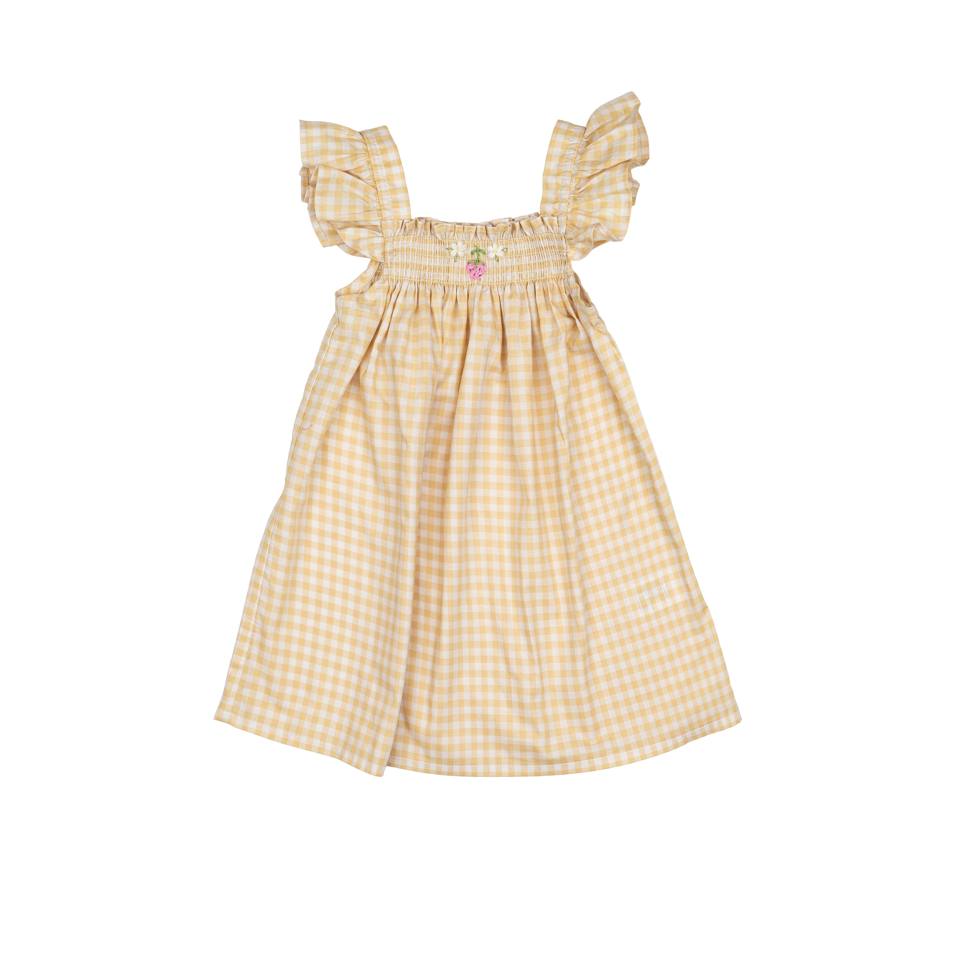 Smock Flutter Dress in Yellow Gingham/Strawberry 2/3y