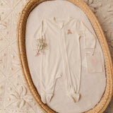 Pima Embroidered Footie in Pearl Flower Bear