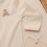 Pima Embroidered Footless Sleeper in Pearl Flower Bear