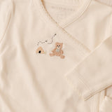 Pima Embroidered Footie in Pearl Honey Bear