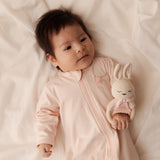 Pima Embroidered Footless Sleeper in Pink Clothesline