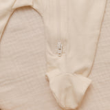 Pima Embroidered Footie in Pearl Honey Bear