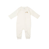Pima Embroidered Footless Sleeper in Pearl Honey Bear
