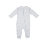Pima Embroidered Footless Sleeper in Blue Bunny
