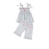 Ruffle Pant Set in Blue Gingham/Cherry