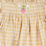 Smock Flutter Dress in Yellow Gingham/Strawberry