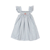 Smock Flutter Dress in Blue Gingham/Cherry
