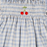 Smock Flutter Dress in Blue Gingham/Cherry