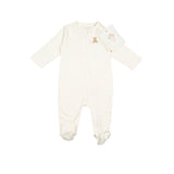 Pima Embroidered Footie in Pearl Flower Bear