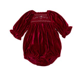 Velvet Smock Romper - Burgundy