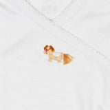 Pima Embroidered Footie in Blue Rocking Horse