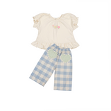 Heart Pocket Pant Set in Blue Gingham