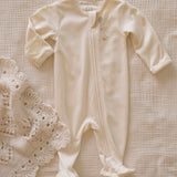 Pima Embroidered Footie in Goose