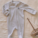 Pima Embroidered Footie in Blue Boat