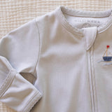 Pima Embroidered Footie in Blue Boat