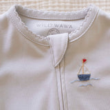 Pima Embroidered Footie in Blue Boat