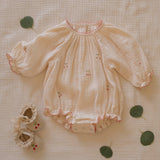 Gauze Romper in Embroidered Cherries
