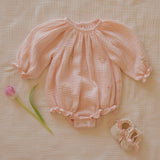 Gauze Romper in Embroidered Flowers