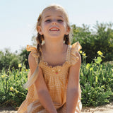 Smock Flutter Dress in Yellow Gingham/Strawberry