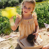 Smock Flutter Dress in Yellow Gingham/Strawberry