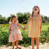 Smock Flutter Dress in Yellow Gingham/Strawberry