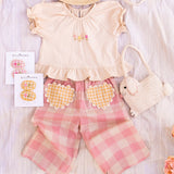 Heart Pocket Pant Set in Pink Gingham