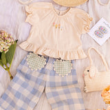 Heart Pocket Pant Set in Blue Gingham