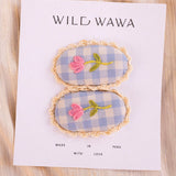 Crochet Clip Set in Blue Gingham