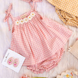 Crochet Daisy Set in Pink Gingham