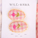 Crochet Clip set in Pink Gingham