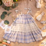 Crochet Clip Set in Blue Gingham