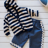 Little Mariner Hoodie in Navy Stripe