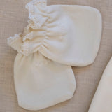 Bib/Mittens/Burp Cloth in Pearl
