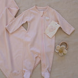 Pima Embroidered Footie in Pink Lamb