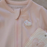 Pima Embroidered Footie in Pink Lamb