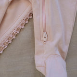 Pima Embroidered Footie in Pink Lamb