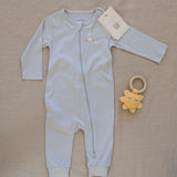 Pima Embroidered Footless Sleeper in Blue Bunny