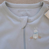 Pima Embroidered Footless Sleeper in Blue Bunny