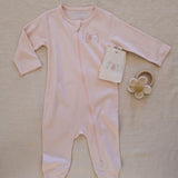 Pima Embroidered Footless Sleeper in Pink Clothesline