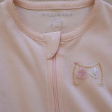 Pima Embroidered Footless Sleeper in Pink Clothesline