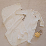 Receiving Blanket w/Crochet Trim in Pearl