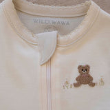 Pima Embroidered Footie in Pearl Flower Bear