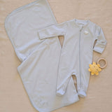 Pima Embroidered Footie in Blue Lamb