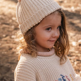Knitted Beanie in Ecru / Dusty Pink