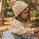 Knitted Beanie in Ecru / Dusty Pink