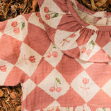 Hazel Romper - Cherry Patchwork Crimson