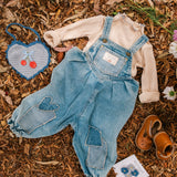 Patchwork Heart Overalls - Denim