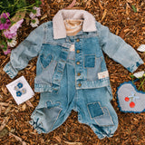 Patchwork Heart Overalls - Denim