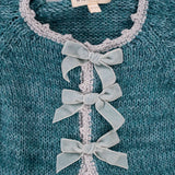 Velvet Bow Sweater - Aegean Blue