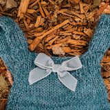 Velvet Bow Romper - Aegean Blue